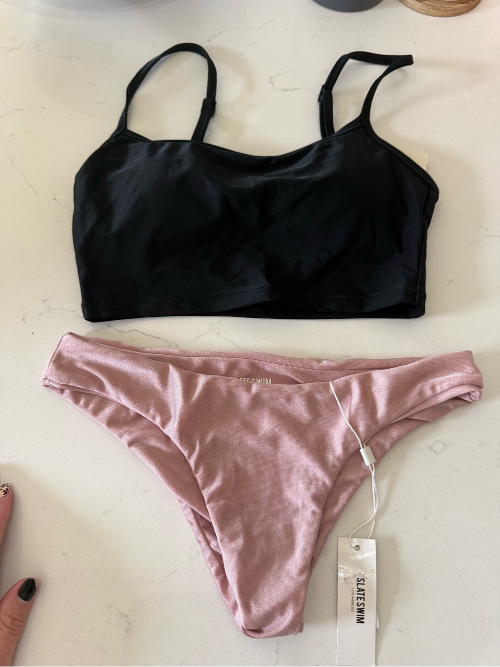 aerie Black Swim Bralette with Blush Pink Bikini Bottoms